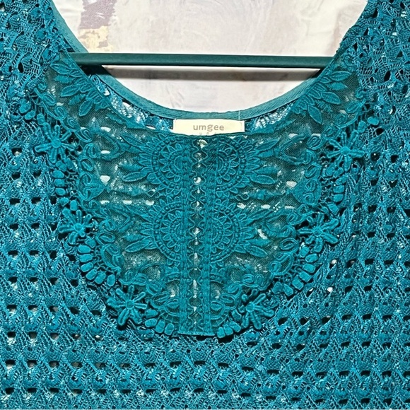 UMGEE Crochet Knit Tunic Cover-Up Womens L Boho Beach Hippie Turquoise Blue - Picture 5 of 16